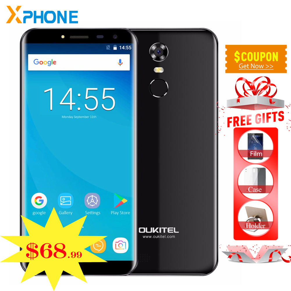 OUKITEL C8 3G Mobile Phones Android 7.0 2GB RAM 16GB ROM Quad Core Smartphone Dual SIM 5.5 inch Fingerprint Original Cell Phone