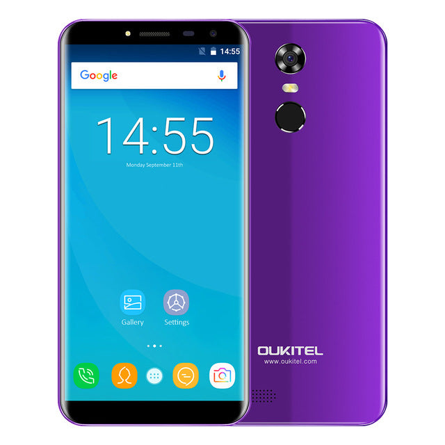 OUKITEL C8 5.5" 18:9 Infinity Dispaly Curved 3G Mobile Phone Android 7.0 Quad Core 2GB+16GB Fingerprint 8MP 3000mAh Smartphone