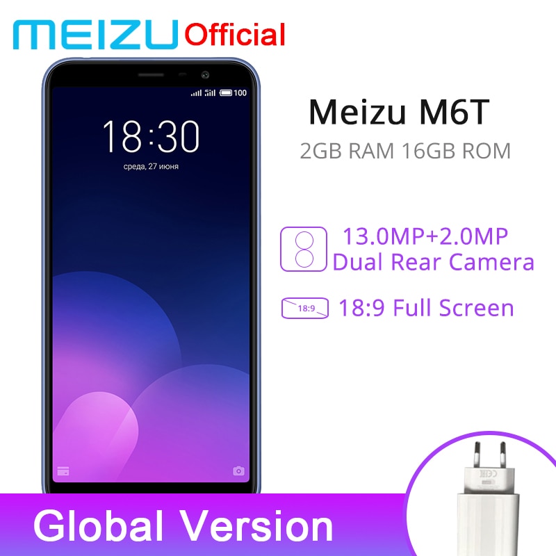 Official Meizu M6T 2GB RAM 16GB ROM Global Version Mobile Phone MTK6750 Octa Core 5.7" Dual Rear Camera 3300mAh Fingerprint ID