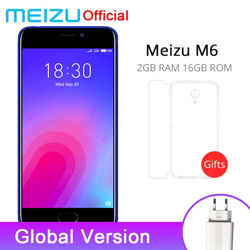 Official Original Meizu M6 2GB 16GB  Mobile Phone MTK6750 Octa Core 5.2 inch 13.0MP Rear Camera 3070mAh 1280x720P Fingerprint ID