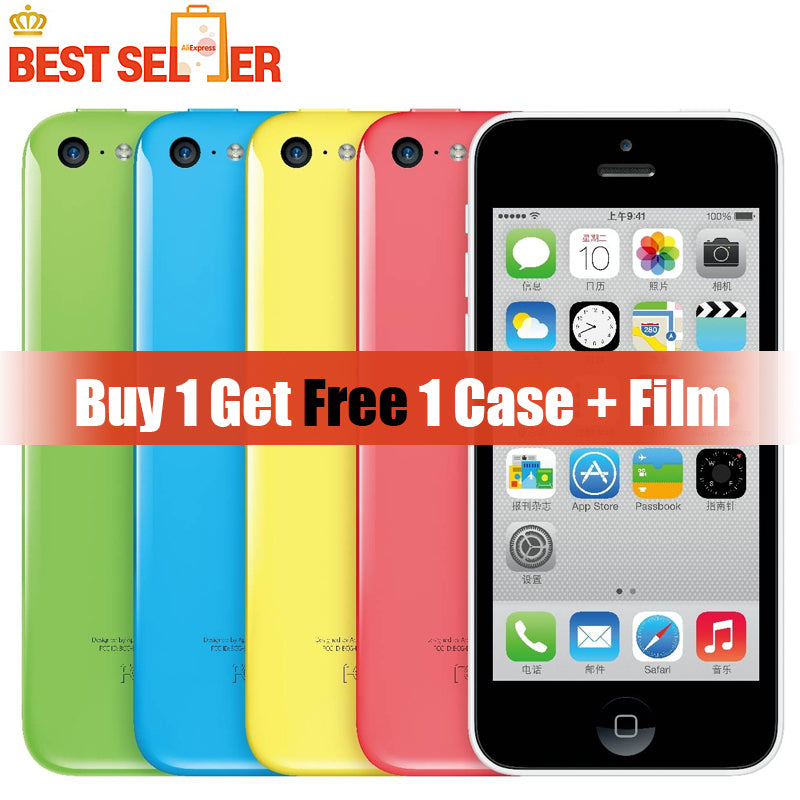 Original Apple iPhone 5C, 4G Smartphones, 4.0 inch, 8GB/16GB/32GB ROM, Dual Core, Gfit Case+Tempered Film, Unlocked Mobile Phone