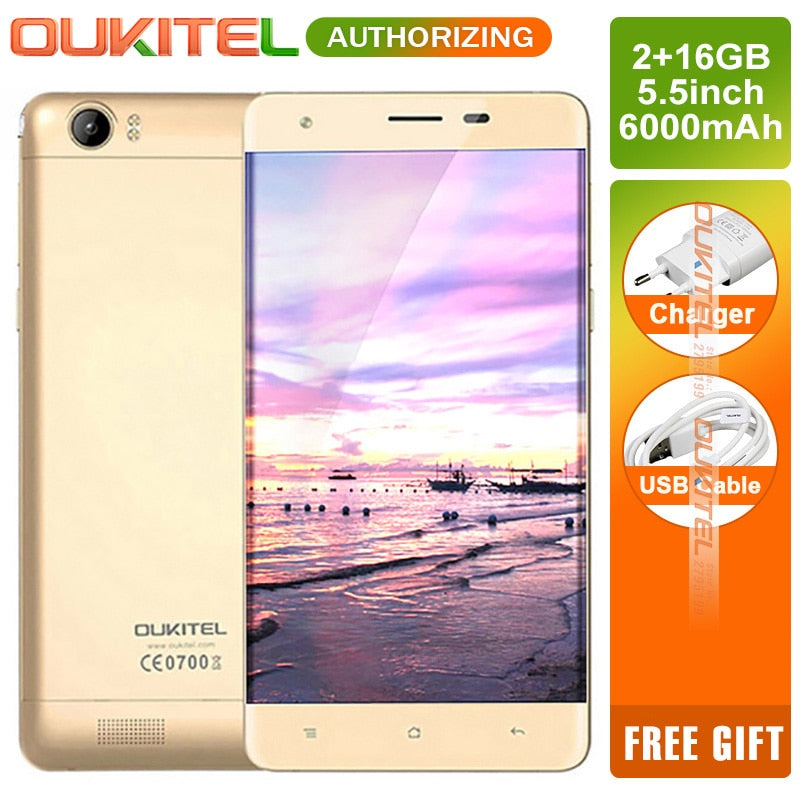 Original Oukitel K6000 Mobile Phone 6000mAh 5.5''HD Android 5.1 4G Smartphone MTK6735 Quad Core 2GB RAM 16GB ROM 8.0MP Cellphone