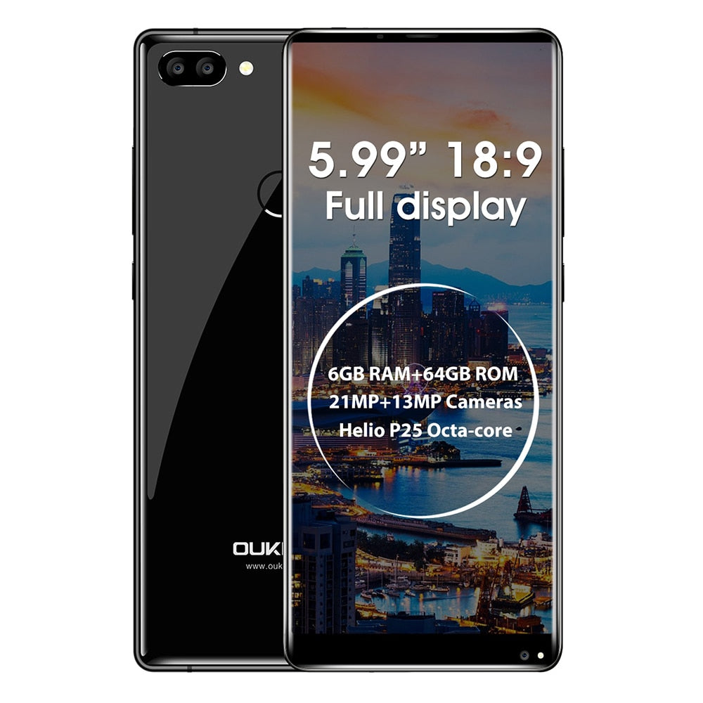 Original Oukitel MIX 2 5.99'' FHD 18:9 Screen 4G Mobile Phone Octa Core 6GB+64GB 21MP+13MP Camera Smartphone 4080mAh Fingerprint