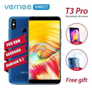 Original Vernee T3 Pro 3GB RAM 16GB ROM Android 8.1 Quad-Core Mobile Phone 5.5 Inch 4080mAh 5MP+13MP Smartphone with Free Gift