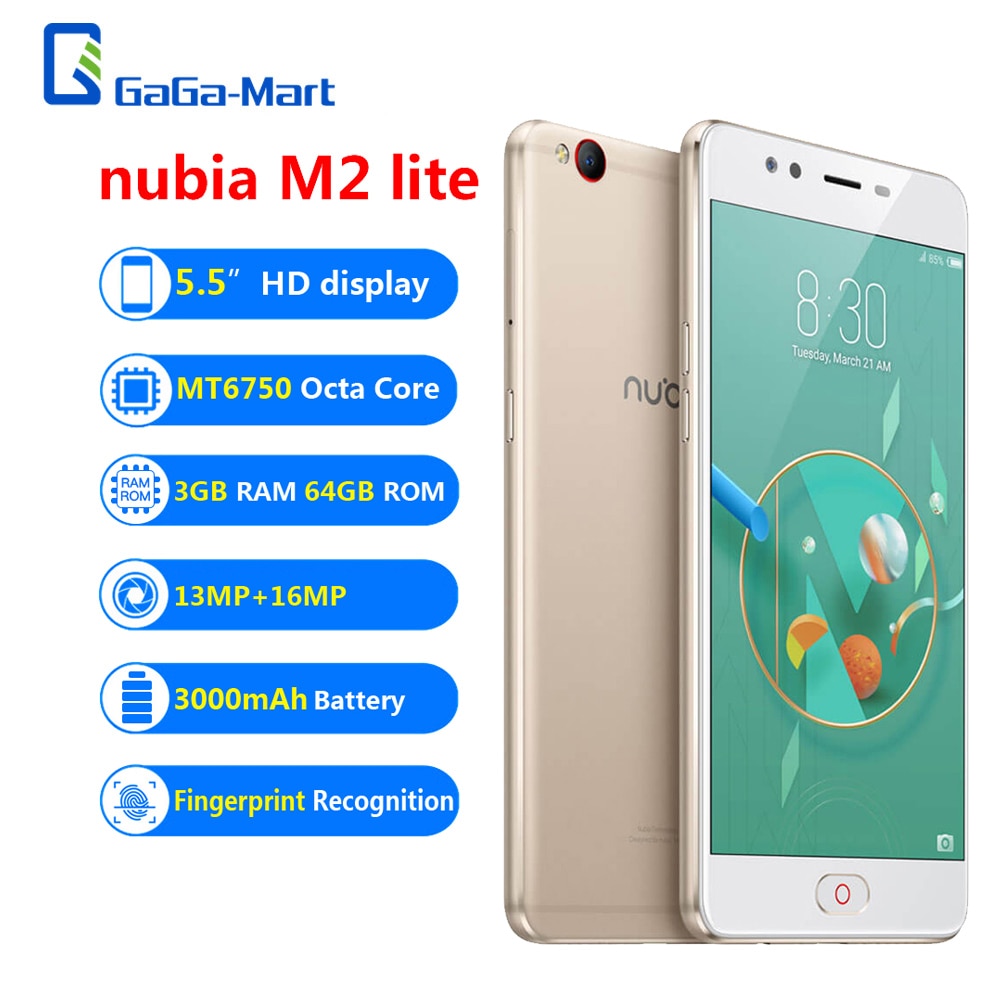 Original ZTE Nubia M2 LITE Mobile Phone 4G LTE MT6750 Octa Core Android M 5.5" 3+ 64GB 13+16.0MP 3000mAh Fingerprint Smartphone