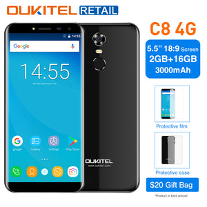 Oukitel C8 4G 5.5'' 18:9 Aspect Ratio Infinity Display mobile phone Android 7.0 2GB RAM 16GB Quad Core 3000mAh 13MP Fingerprint