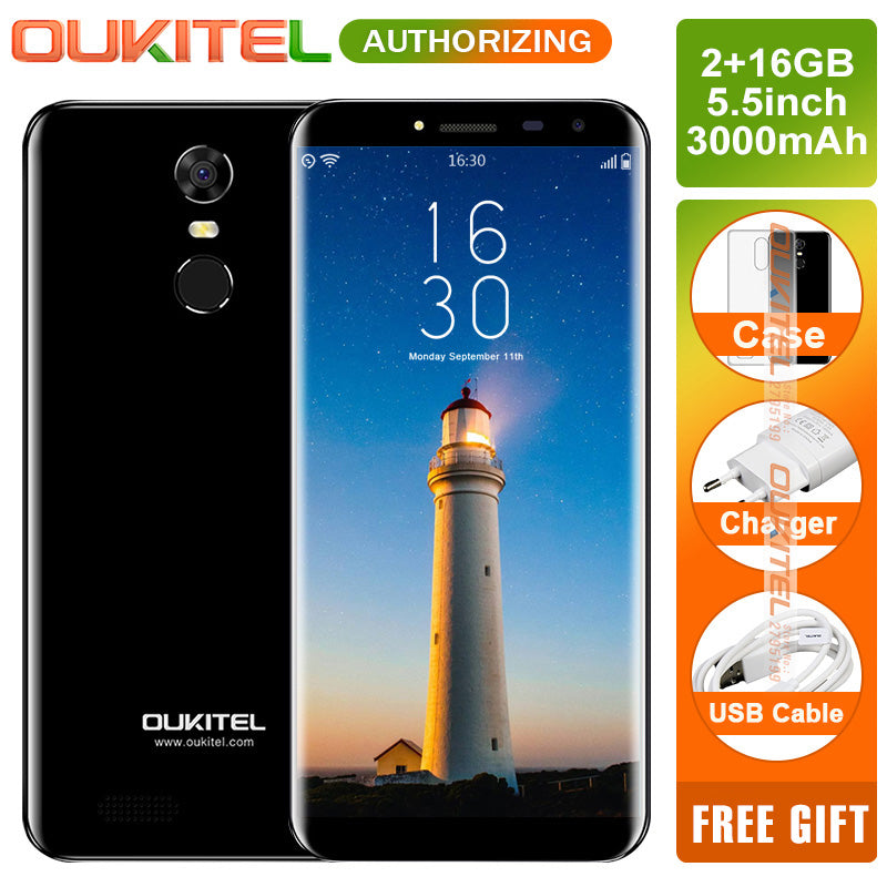 Oukitel C8 5.5"18:9 Infinity Display Mobile Phone Quad Core 2GB RAM 16GB ROM 13MP Android 7.0 3000mAh Fingerprint Smartphone