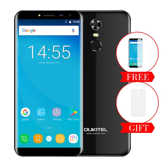 Oukitel C8 5.5"HD 18:9 Infinity Display Android 7.0 2GB RAM 16GB ROM MTK6580A Quad Core Fingerprint 13MP 3000mAh Mobile Phone