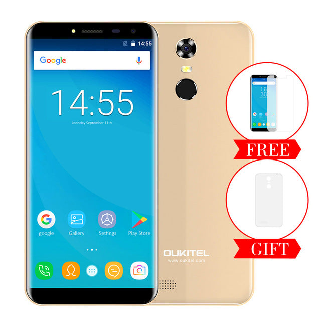 Oukitel C8 5.5"HD 18:9 Infinity Display Android 7.0 2GB RAM 16GB ROM MTK6580A Quad Core Fingerprint 13MP 3000mAh Mobile Phone