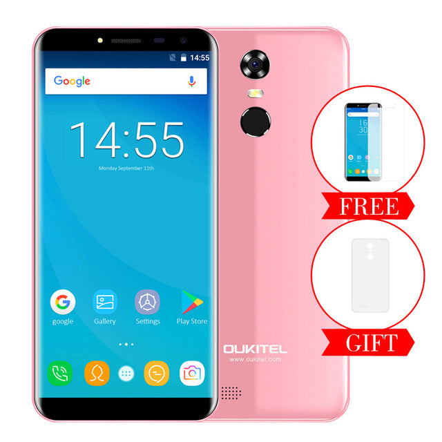 Oukitel C8 5.5"HD 18:9 Infinity Display Android 7.0 2GB RAM 16GB ROM MTK6580A Quad Core Fingerprint 13MP 3000mAh Mobile Phone