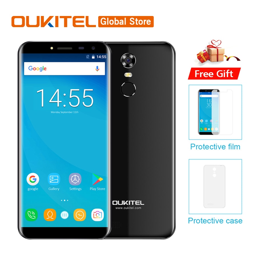 Oukitel C8 5.5"HD 18:9 Infinity Display Android 7.0 2GB RAM 16GB ROM MTK6580A Quad Core Fingerprint 13MP 3000mAh Mobile Phone