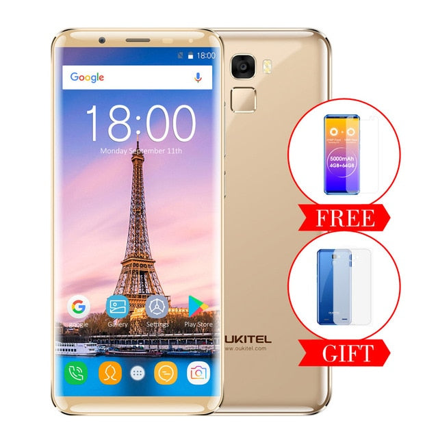 Oukitel K5000 18:9 Infinity Display 4G RAM 64G ROM MT6750V Octa Core 5.7'' 5000mAh Fast Charge Fingerprint 4G LTE Mobile Phone