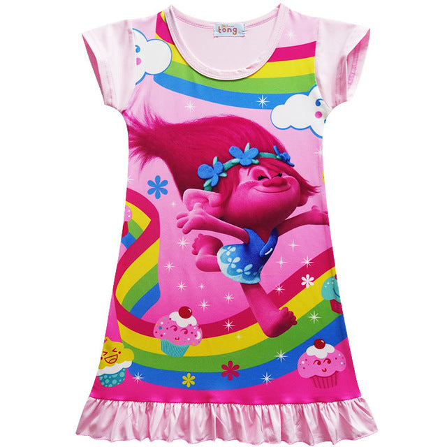 Pink pig Moana Trolls Cartoon Short Sleeve Girl Dress Miraculous Ladybug Dresses for silk Princess Sophia sleepwear kids clothes