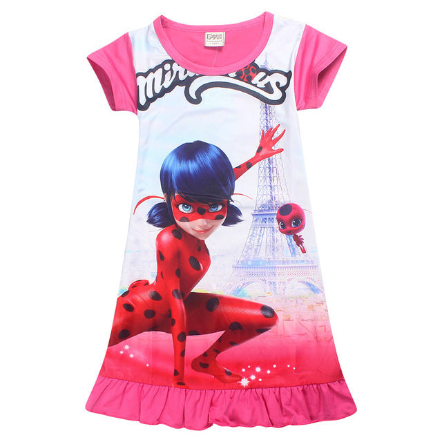 Pink pig Moana Trolls Cartoon Short Sleeve Girl Dress Miraculous Ladybug Dresses for silk Princess Sophia sleepwear kids clothes