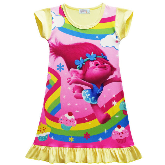 Pink pig Moana Trolls Cartoon Short Sleeve Girl Dress Miraculous Ladybug Dresses for silk Princess Sophia sleepwear kids clothes