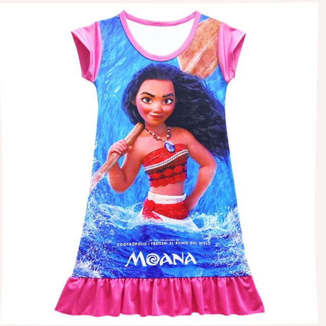 Pink pig Moana Trolls Cartoon Short Sleeve Girl Dress Miraculous Ladybug Dresses for silk Princess Sophia sleepwear kids clothes