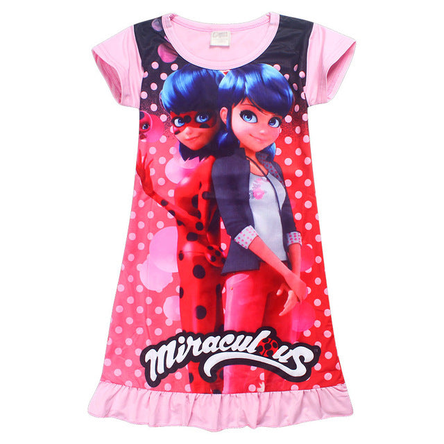 Pink pig Moana Trolls Cartoon Short Sleeve Girl Dress Miraculous Ladybug Dresses for silk Princess Sophia sleepwear kids clothes