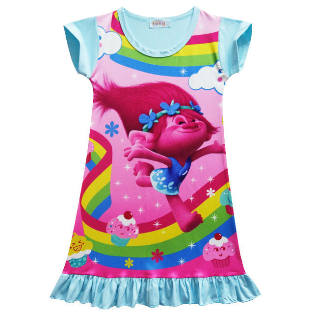 Pink pig Moana Trolls Cartoon Short Sleeve Girl Dress Miraculous Ladybug Dresses for silk Princess Sophia sleepwear kids clothes