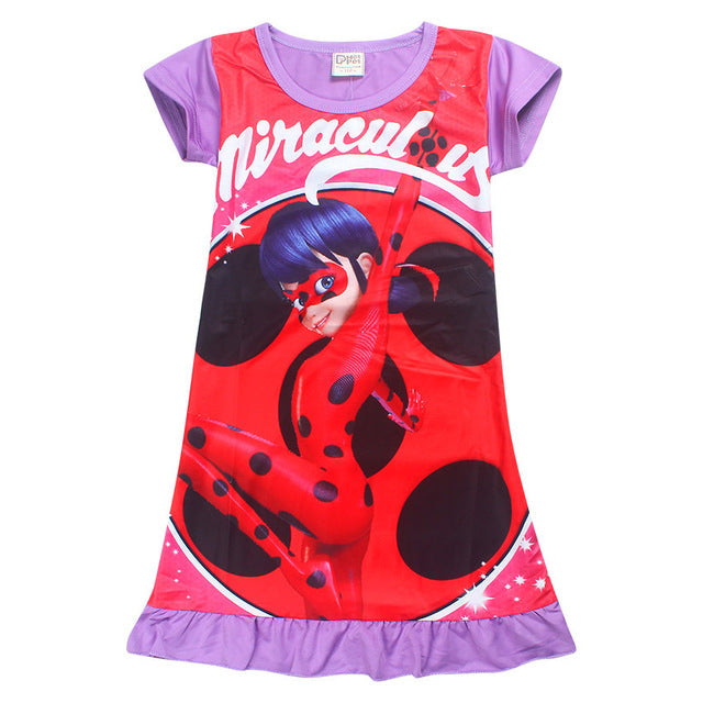 Pink pig Moana Trolls Cartoon Short Sleeve Girl Dress Miraculous Ladybug Dresses for silk Princess Sophia sleepwear kids clothes