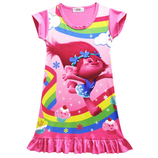 Pink pig Moana Trolls Cartoon Short Sleeve Girl Dress Miraculous Ladybug Dresses for silk Princess Sophia sleepwear kids clothes