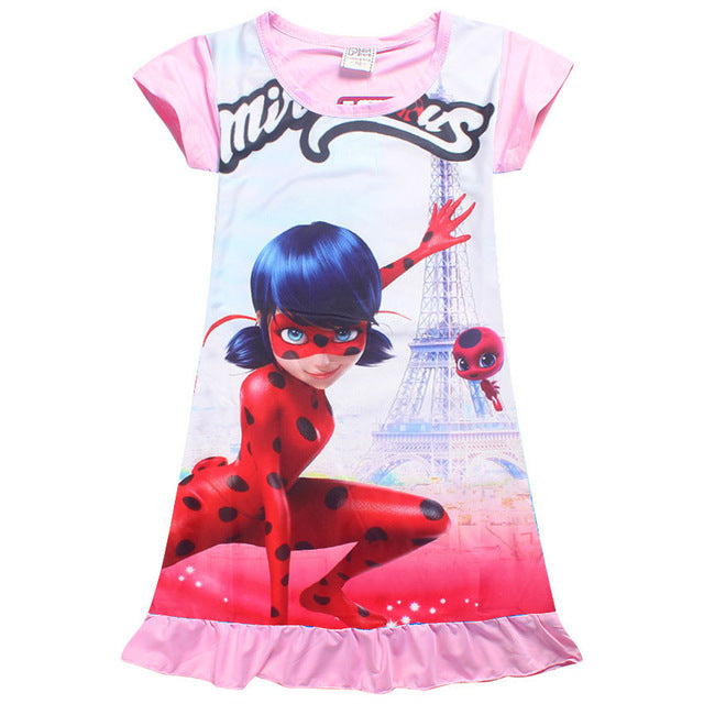 Pink pig Moana Trolls Cartoon Short Sleeve Girl Dress Miraculous Ladybug Dresses for silk Princess Sophia sleepwear kids clothes