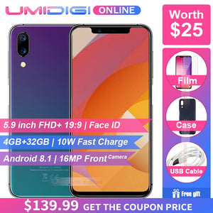 Pre-sale UMIDIGI ONE Global version 5.9" fullsurface smartphone P23 Octa Core 4GB 32GB 12MP+5MP Dual 4G mobile phone Android 8.1