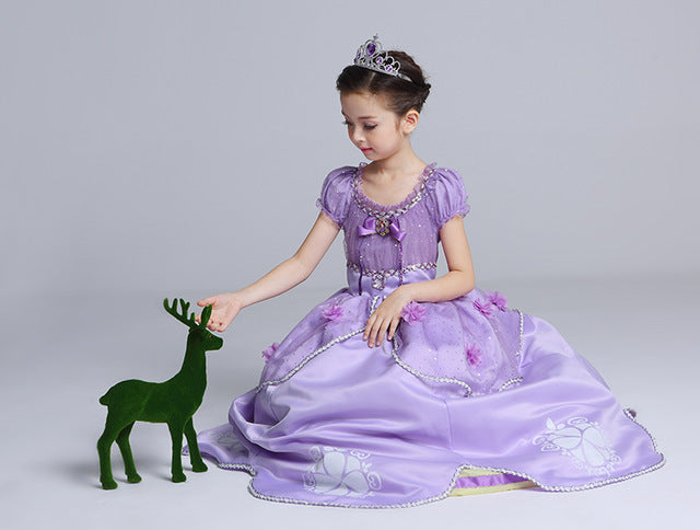 Princess Sofia Dress Girl Sofia Princess Purple long Dress Big Petals Sophia Princess Dress Cotton Kids Cartoon Party Dresses