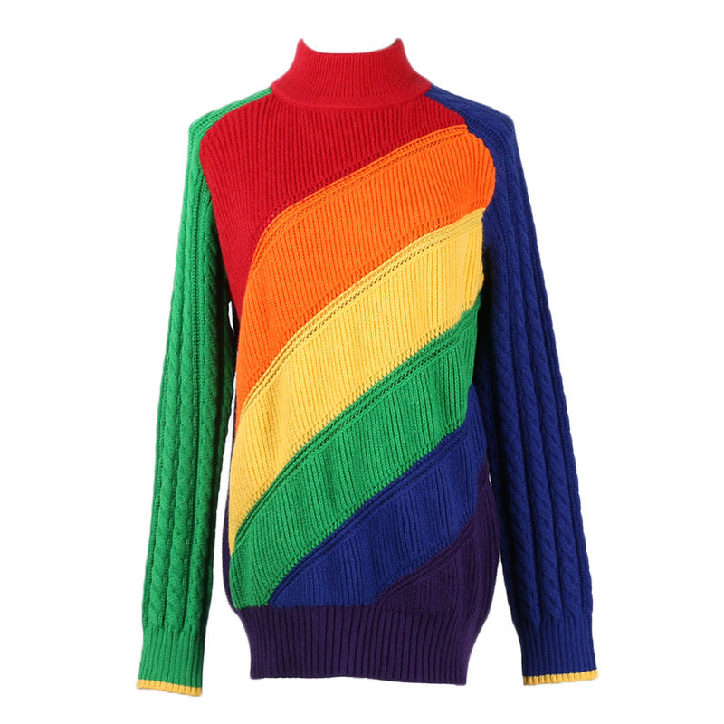 Rainbow Turtleneck Sweaters Women Winter 2018 Jumpers Knitted Clothes Fashion Striped Oversized Pullover Female Sale