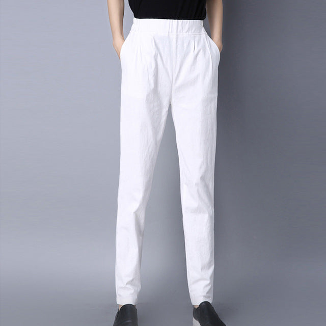 Real Shot 2018 Spring Summer Women Cotton and Linen Trousers Harem Pants Large Size Elastic Waist Super Soft Thin Straight Pants