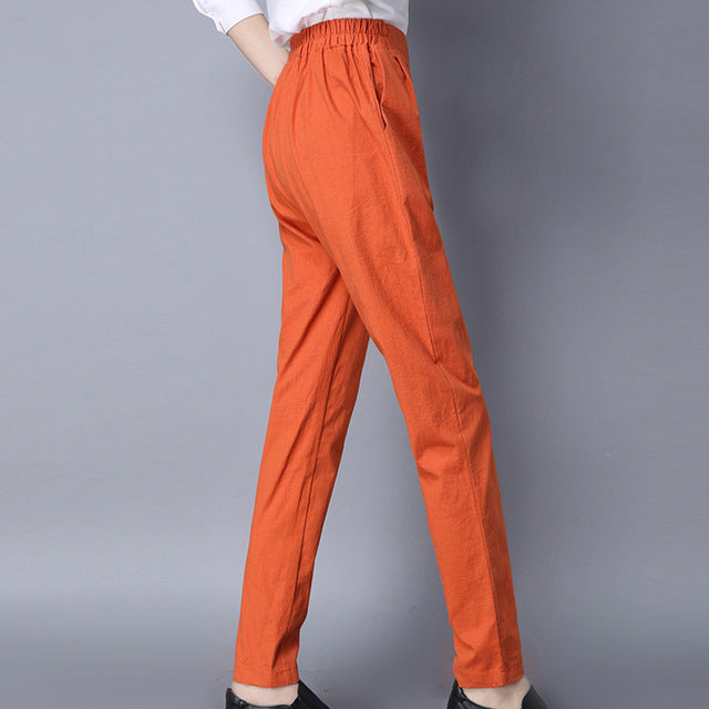 Real Shot 2018 Spring Summer Women Cotton and Linen Trousers Harem Pants Large Size Elastic Waist Super Soft Thin Straight Pants