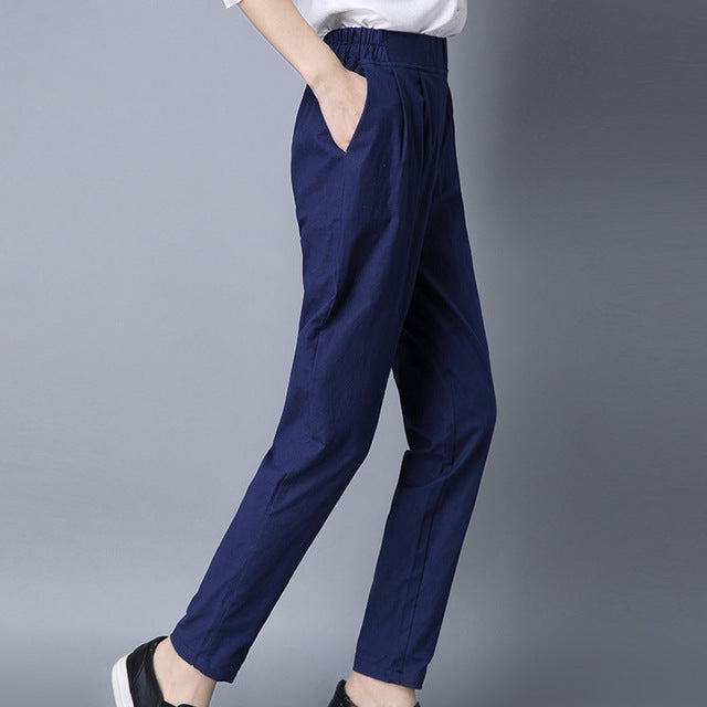 Real Shot 2018 Spring Summer Women Cotton and Linen Trousers Harem Pants Large Size Elastic Waist Super Soft Thin Straight Pants