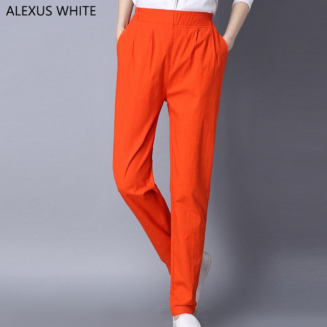 Real Shot 2018 Spring Summer Women Cotton and Linen Trousers Harem Pants Large Size Elastic Waist Super Soft Thin Straight Pants