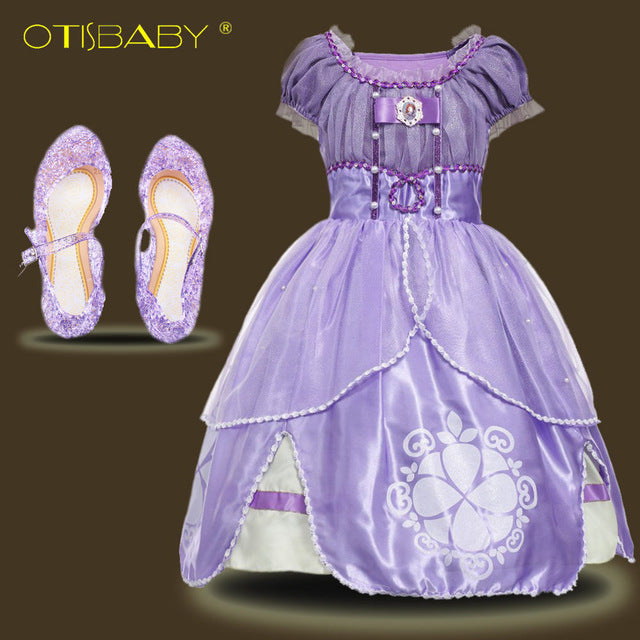 Summer Sophia Princess Dress Children Tangled Rapunzel Cosplay Costume Teenager Girls Party Wear Anna Elsa Dress Accessories Set