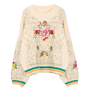 Sweters Women 2018 European Style Gold Sequins Heavy Embroidery Parrot Pattern Knitted Sweater Pullover Women Tops Lover