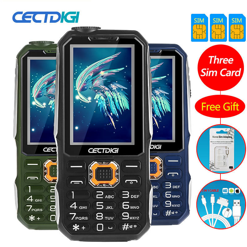 Three SIM card 2.8 inch Shockproof phone 3 SIM card 3 standby mobile phone Cectdigi T19 Power Bank GSM Flashlight Russian Keypad