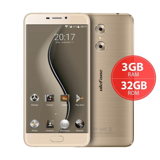 Ulefone Gemini 5.5 inch FHD Screen Mobile Phone Android 6.0 MTK6737T Quad Core 3GB+32GB Front Touch ID Dual Camera 4G Smartphone