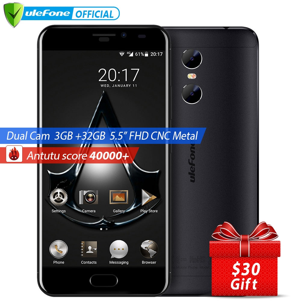 Ulefone Gemini 5.5 inch FHD Screen Mobile Phone Android 6.0 MTK6737T Quad Core 3GB+32GB Front Touch ID Dual Camera 4G Smartphone