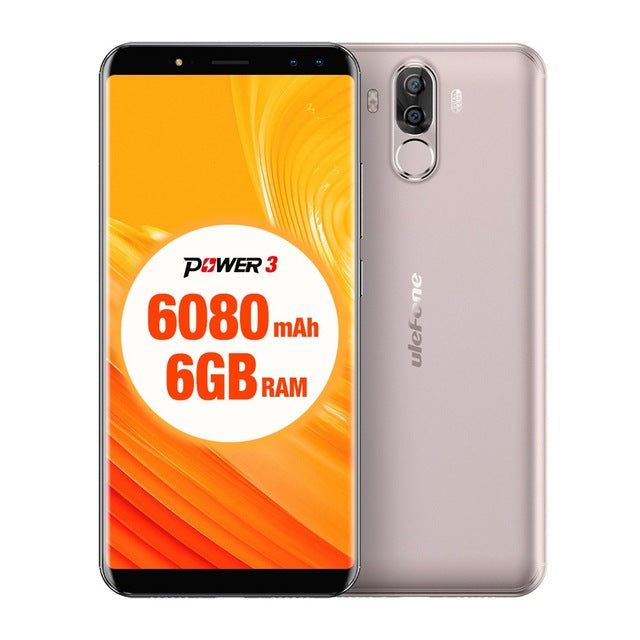 Ulefone Power 3 Android 7.1 Mobile Phone 6.0" 18:9 FHD+ MT6763 Octa Core 6GB+64GB 21MP Quad Camera 6080mAh Face ID 4G Smartphone
