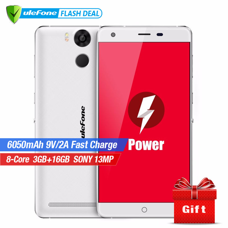 Ulefone Power Mobile Phone 5.5 Inch FHD MTK6753 Octa Core Android 6.0 3GB RAM 16GB ROM 13MP Camera 4G LTE Fingerprint ID 6050mAh