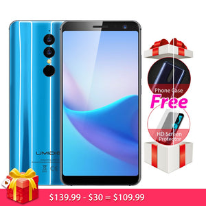 Umidigi A1 Pro 5.5'' 18:9 Full Screen Dual 4G Mobile Phone Android 8.1 3GB+16GB MT6739 3150mAh Dual Back Cam Face ID Cellphones