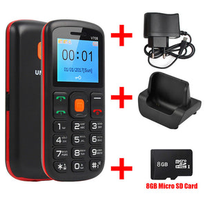 Uniwa V708 Feature Mobile Phone Charging Cradle Senior Kids Mini Phone Russian Keypad 2G GSM Push Big SOS Button Key Cellphone