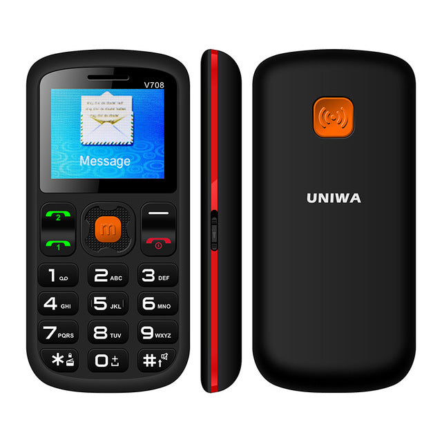 Uniwa V708 Feature Mobile Phone Charging Cradle Senior Kids Mini Phone Russian Keypad 2G GSM Push Big SOS Button Key Cellphone