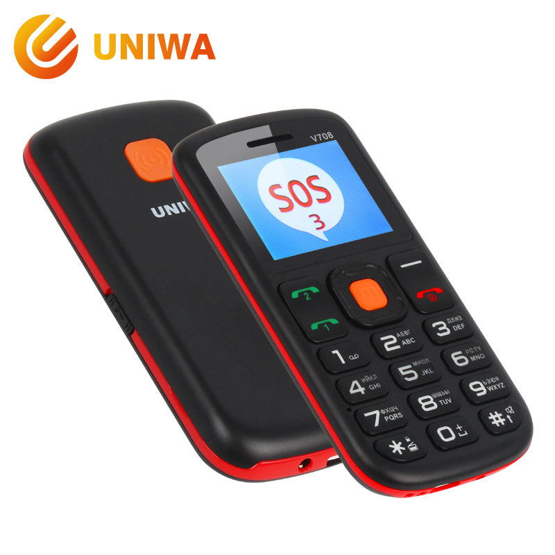 Uniwa V708 Feature Mobile Phone Charging Cradle Senior Kids Mini Phone Russian Keypad 2G GSM Push Big SOS Button Key Cellphone