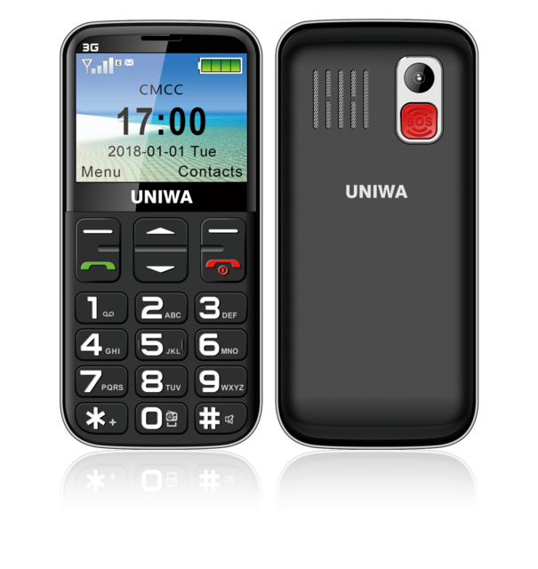 Uniwa V808G Mobile Phone 3G WCAMA SOS Button 1400mAh 2.31 Inch Screen Old Man Cellphone Flashlight Torch Cell Phone For Elderly