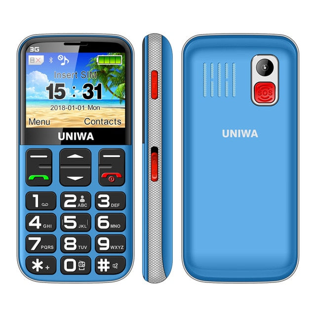 Uniwa V808G Mobile Phone 3G WCAMA SOS Button 1400mAh 2.31 Inch Screen Old Man Cellphone Flashlight Torch Cell Phone For Elderly