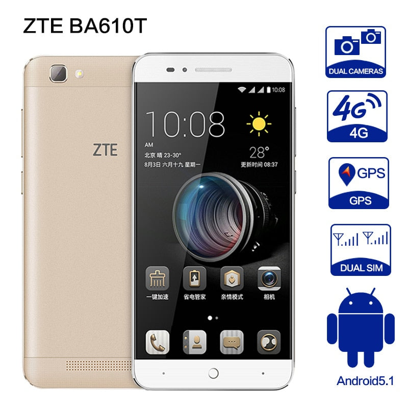 ZTE BA610T MTK6735P Quad Core Android 5.1  2GB RAM 8GB ROM 4000mAh Dual SIM 8MP Camera OTG Mobile Phone yuanhang 4 smartphone