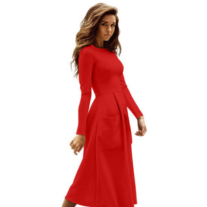 Liva Girl Winter Autumn Women Casual Long Dresses Skater Dress Female Long Sleeve White Sexy Midi Dress Office Pleated Dress