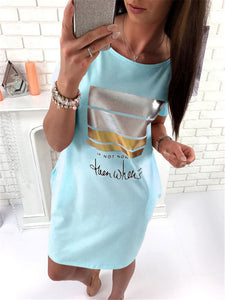 2018 New Summer Fashion Women Casual Cute Short Sleeve Letter Print Bronzing Dresses Loose Plus Size Long T Shirts Dress Vestido