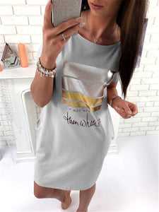 2018 New Summer Fashion Women Casual Cute Short Sleeve Letter Print Bronzing Dresses Loose Plus Size Long T Shirts Dress Vestido