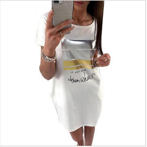 2018 New Summer Fashion Women Casual Cute Short Sleeve Letter Print Bronzing Dresses Loose Plus Size Long T Shirts Dress Vestido